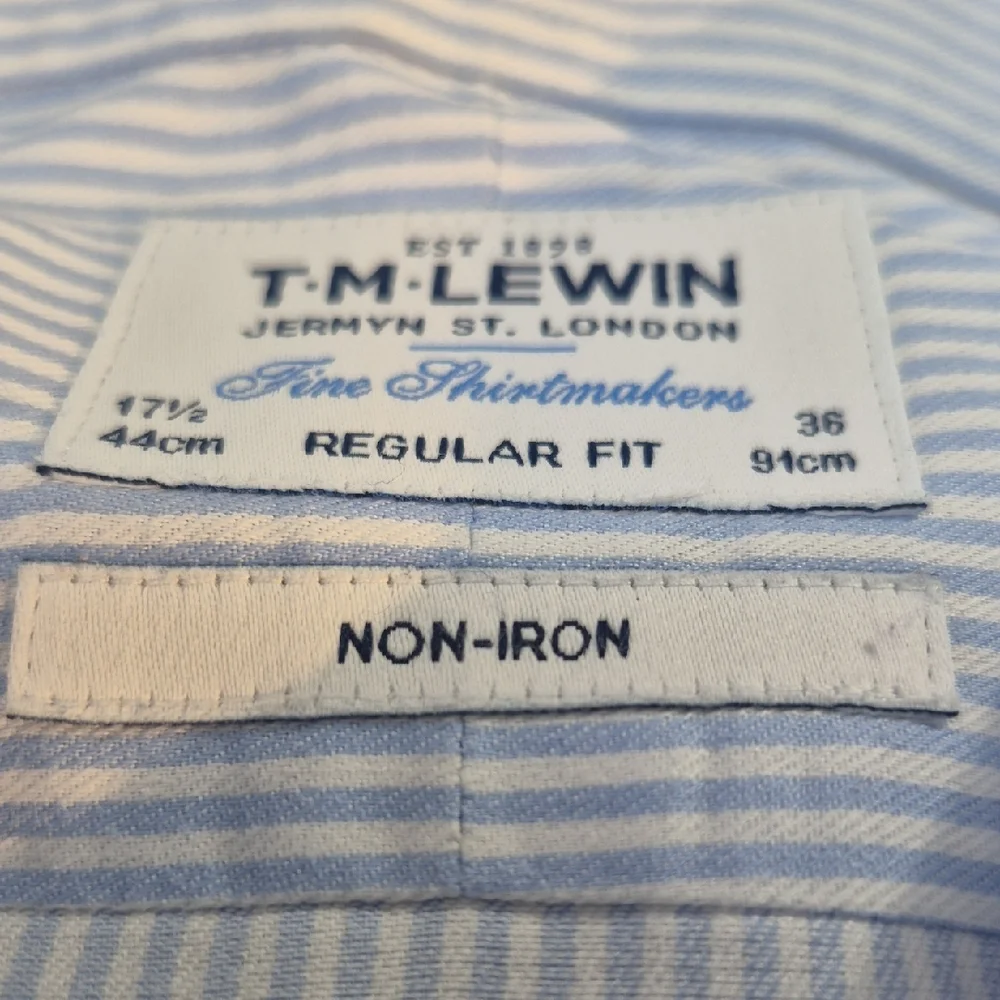 T.M.Lewin Men's Light Blue Pinstripe Dress Shirt - Picture 15 of 16